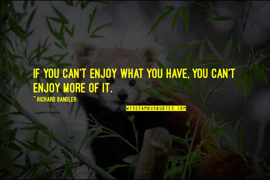 Bandler Quotes By Richard Bandler: If you can't enjoy what you have, you