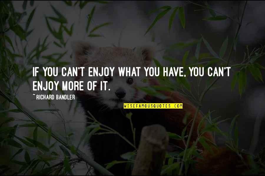 Bandler Y Quotes By Richard Bandler: If you can't enjoy what you have, you