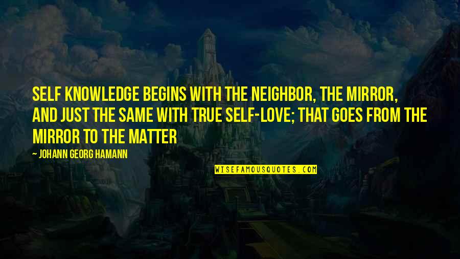 Bank Marquee Quotes By Johann Georg Hamann: Self knowledge begins with the neighbor, the mirror,