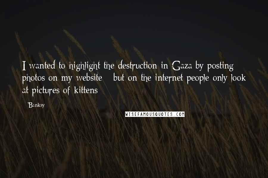 Banksy quotes: I wanted to highlight the destruction in Gaza by posting photos on my website - but on the internet people only look at pictures of kittens