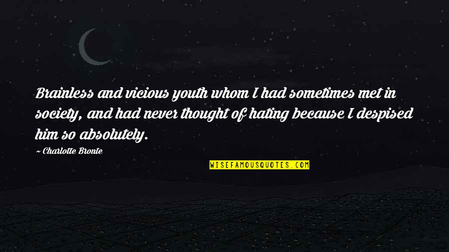 Bar Humbug Quotes By Charlotte Bronte: Brainless and vicious youth whom I had sometimes