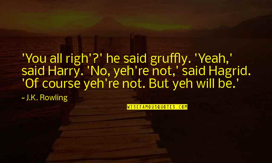 Barahal Paul Quotes By J.K. Rowling: 'You all righ'?' he said gruffly. 'Yeah,' said