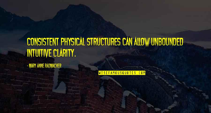 Barakat Quotes By Mary Anne Radmacher: Consistent physical structures can allow unbounded intuitive clarity.