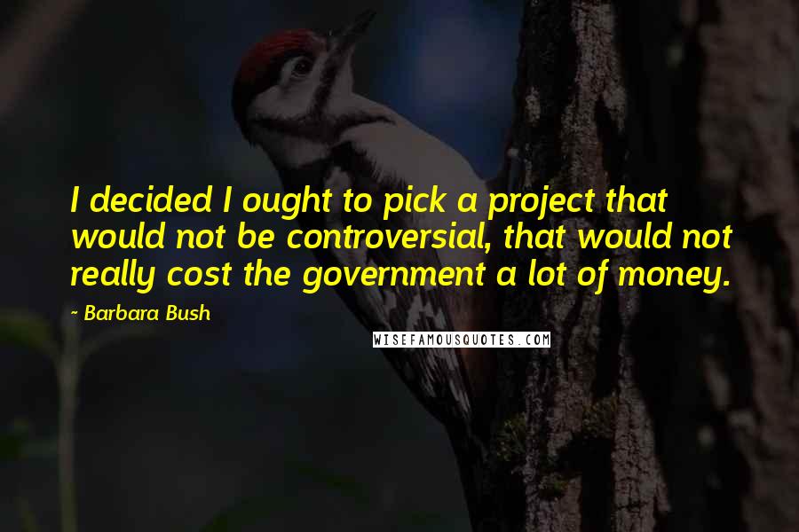 Barbara Bush quotes: I decided I ought to pick a project that would not be controversial, that would not really cost the government a lot of money.