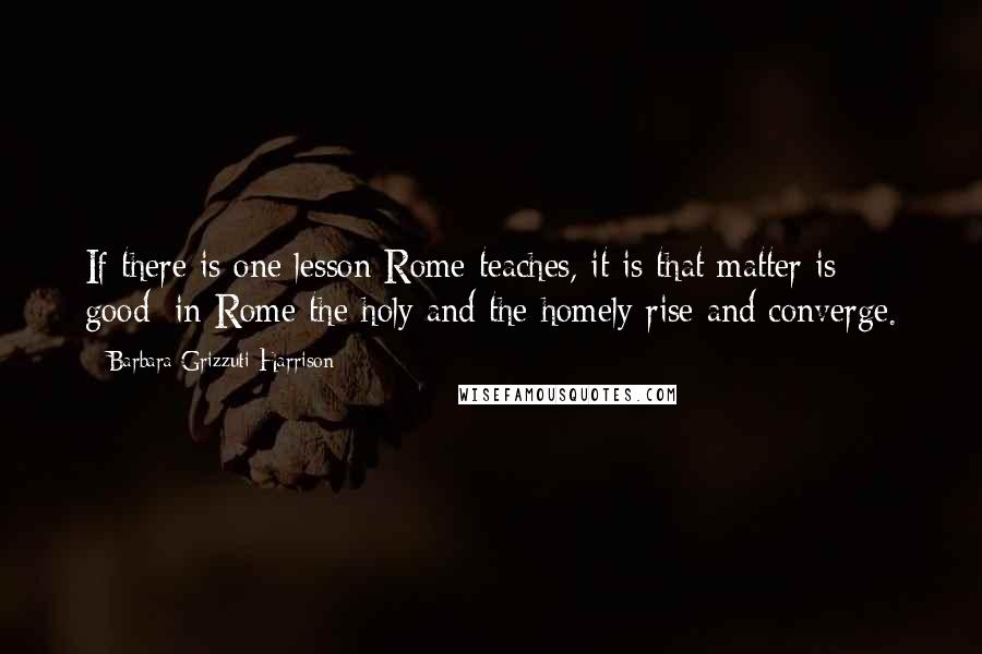 Barbara Grizzuti Harrison quotes: If there is one lesson Rome teaches, it is that matter is good; in Rome the holy and the homely rise and converge.