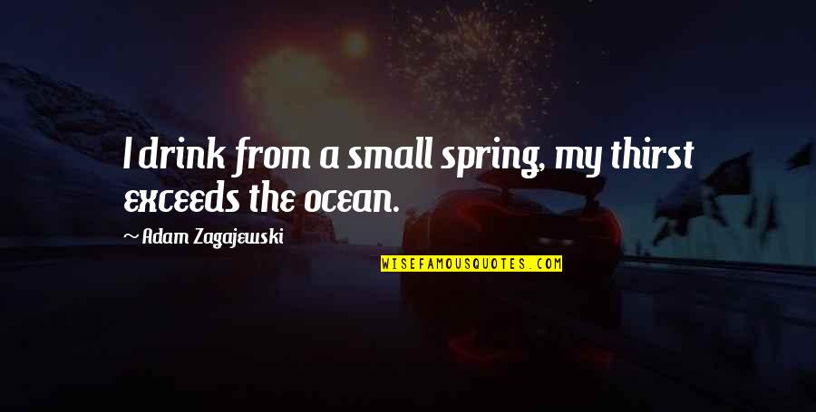 Barbara Jean Reba Quotes By Adam Zagajewski: I drink from a small spring, my thirst Barbara Jean Reba Quotes By Adam Zagajewski: I drink from a small spring, my thirst