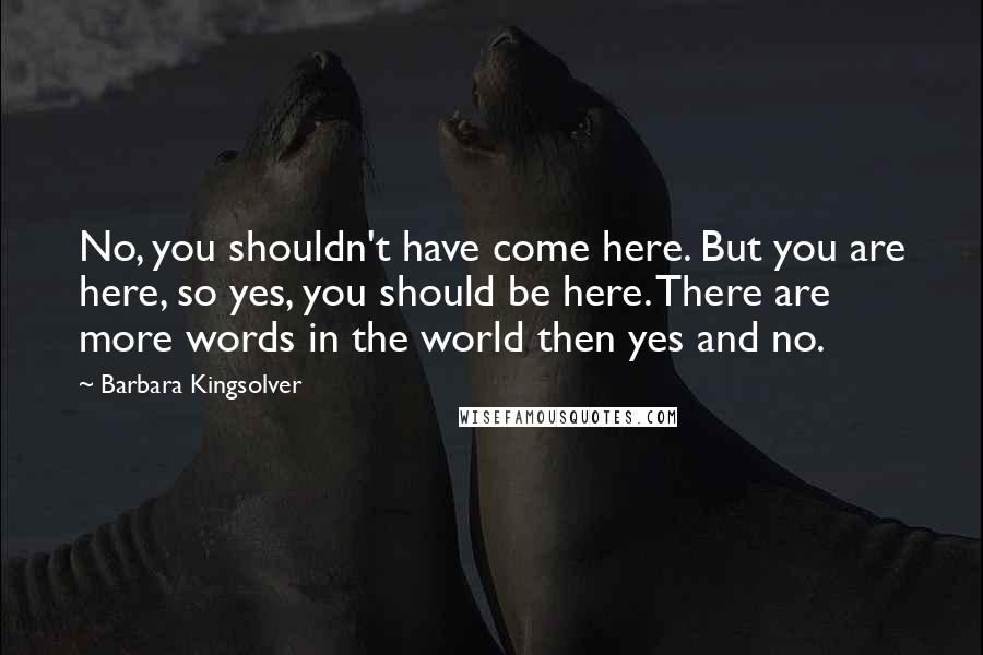 Barbara Kingsolver quotes: No, you shouldn't have come here. But you are here, so yes, you should be here. There are more words in the world then yes and no.