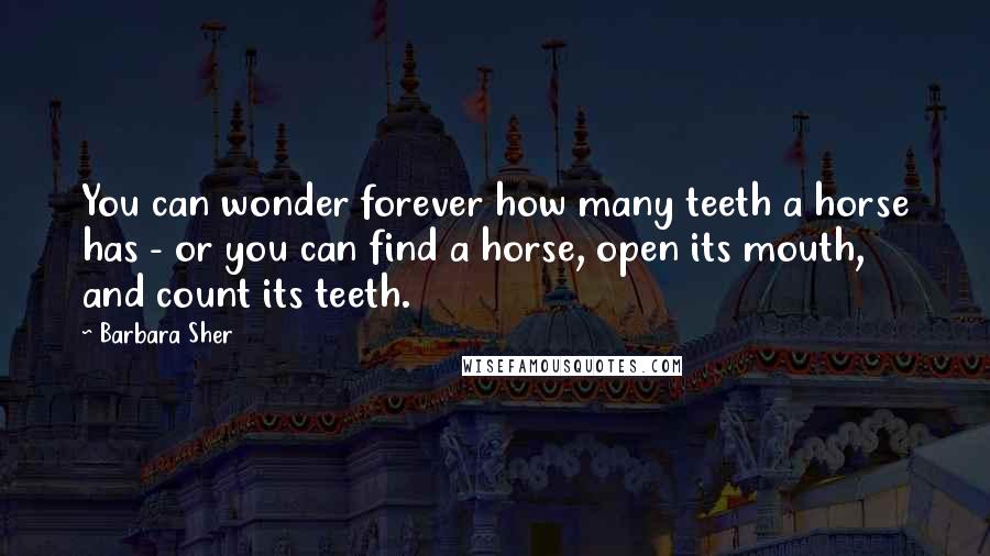 Barbara Sher quotes: You can wonder forever how many teeth a horse has - or you can find a horse, open its mouth, and count its teeth.