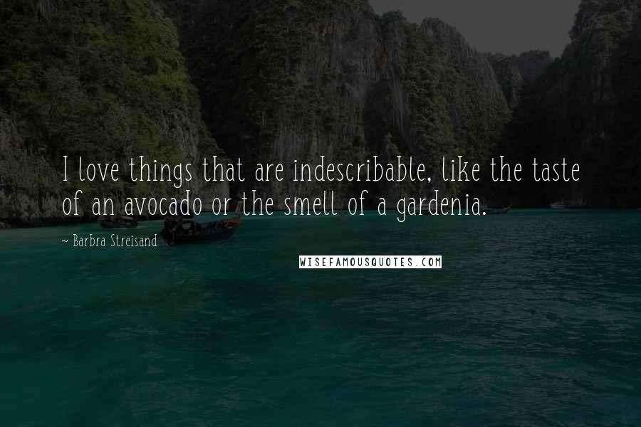 Barbra Streisand quotes: I love things that are indescribable, like the taste of an avocado or the smell of a gardenia.