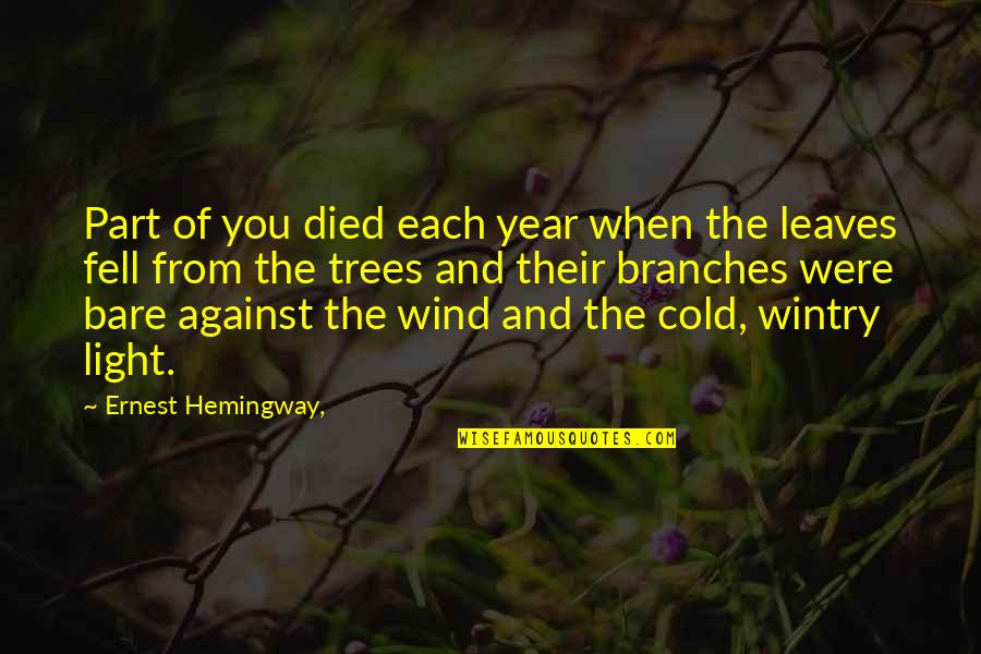 Bare Quotes By Ernest Hemingway,: Part of you died each year when the