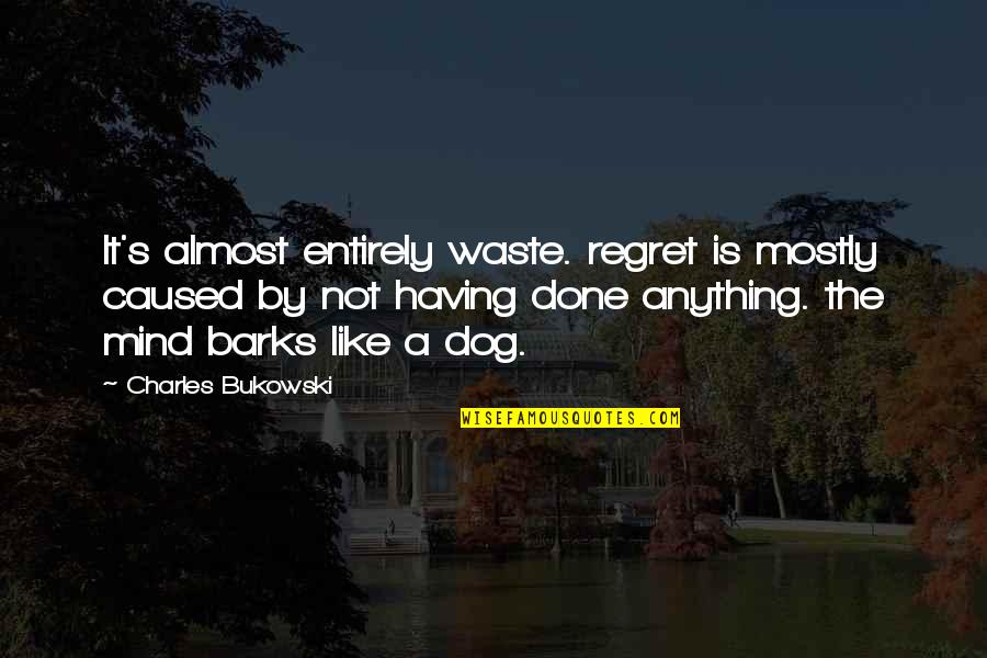 Barks's Quotes By Charles Bukowski: It's almost entirely waste. regret is mostly caused Barks's Quotes By Charles Bukowski: It's almost entirely waste. regret is mostly caused