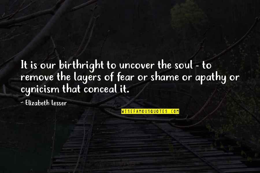 Barnardos Garda Quotes By Elizabeth Lesser: It is our birthright to uncover the soul Barnardos Garda Quotes By Elizabeth Lesser: It is our birthright to uncover the soul