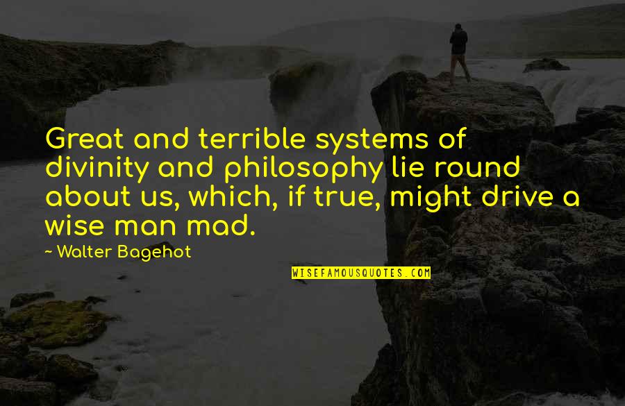 Barretstown Quotes By Walter Bagehot: Great and terrible systems of divinity and philosophy