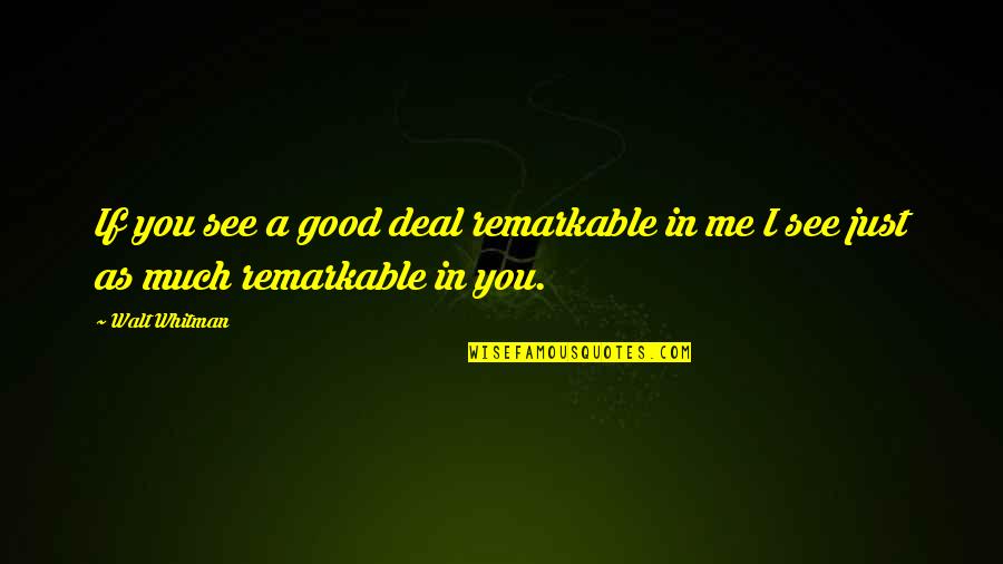 Barroll And Barroll Quotes By Walt Whitman: If you see a good deal remarkable in