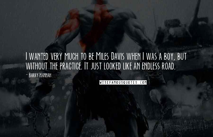 Barry Hannah quotes: I wanted very much to be Miles Davis when I was a boy, but without the practice. It just looked like an endless road.