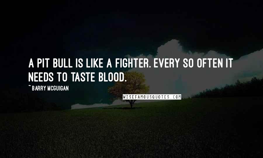 Barry McGuigan quotes: A pit bull is like a fighter. Every so often it needs to taste blood.