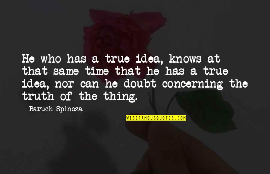 Baruch Quotes By Baruch Spinoza: He who has a true idea, knows at