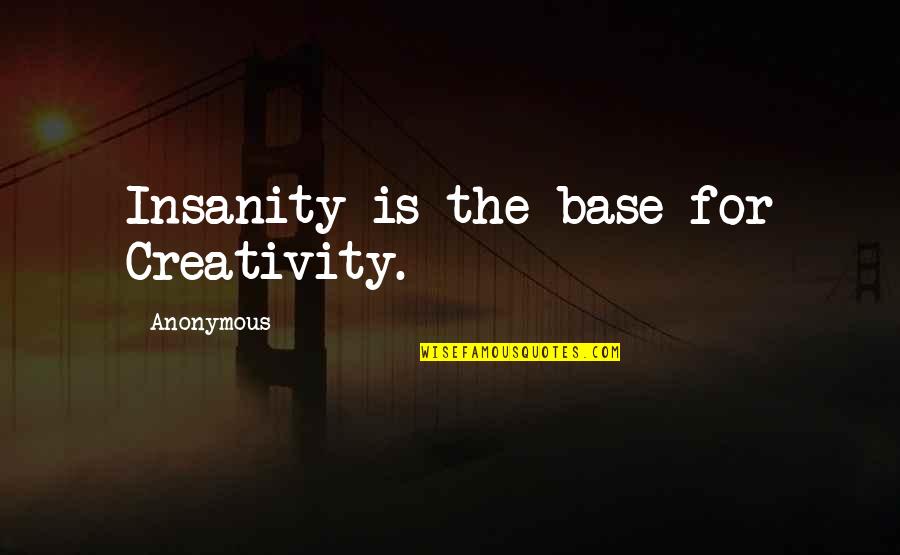 Bases Quotes By Anonymous: Insanity is the base for Creativity. Bases Quotes By Anonymous: Insanity is the base for Creativity.