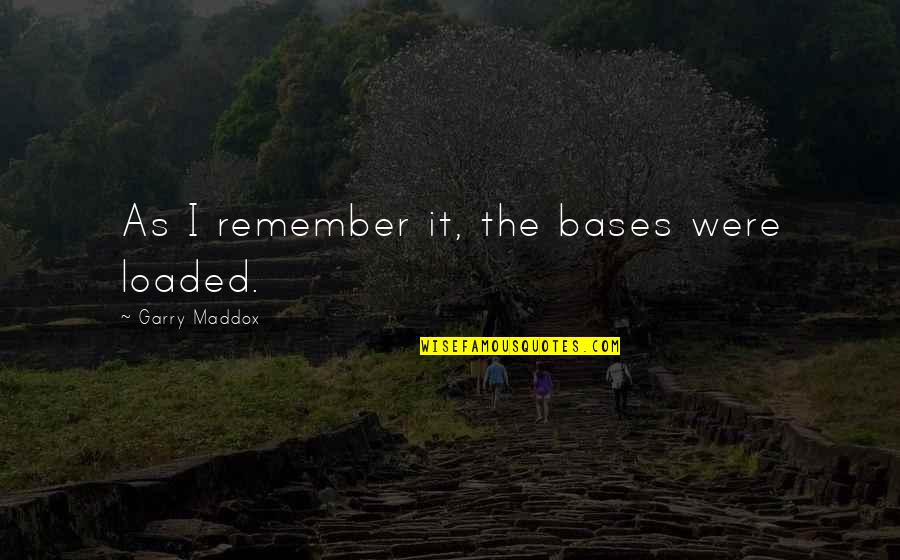 Bases Quotes By Garry Maddox: As I remember it, the bases were loaded. Bases Quotes By Garry Maddox: As I remember it, the bases were loaded.