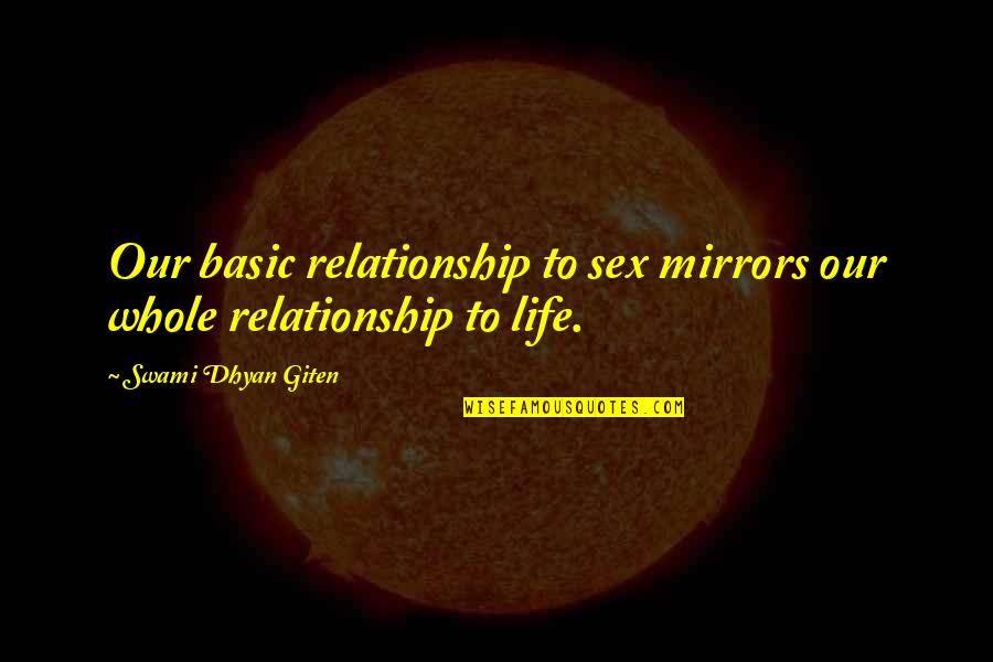 Basic Life Quotes By Swami Dhyan Giten: Our basic relationship to sex mirrors our whole