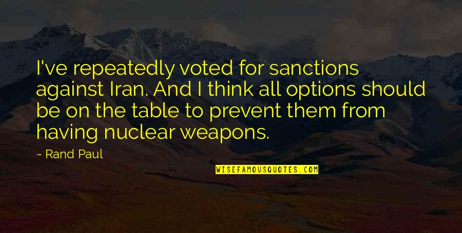 Basingers Pharmacy Quotes By Rand Paul: I've repeatedly voted for sanctions against Iran. And