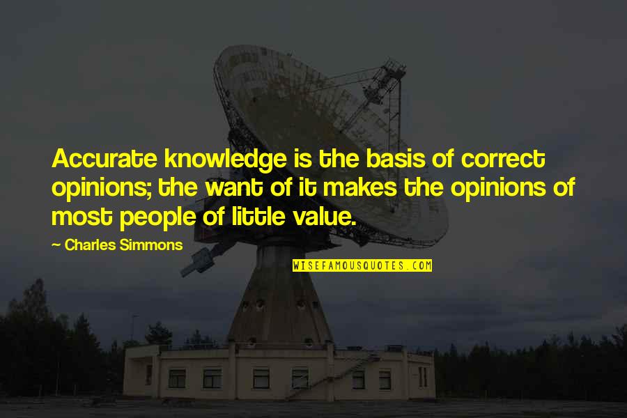 Basis Quotes By Charles Simmons: Accurate knowledge is the basis of correct opinions;