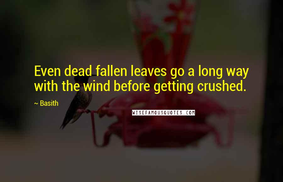 Basith quotes: Even dead fallen leaves go a long way with the wind before getting crushed.