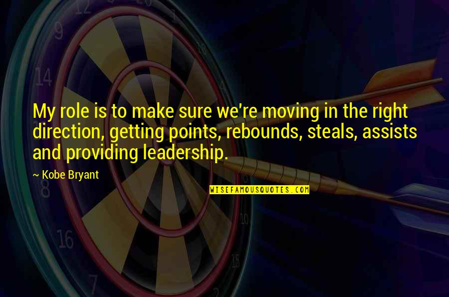 Basketball Leadership Quotes By Kobe Bryant: My role is to make sure we're moving