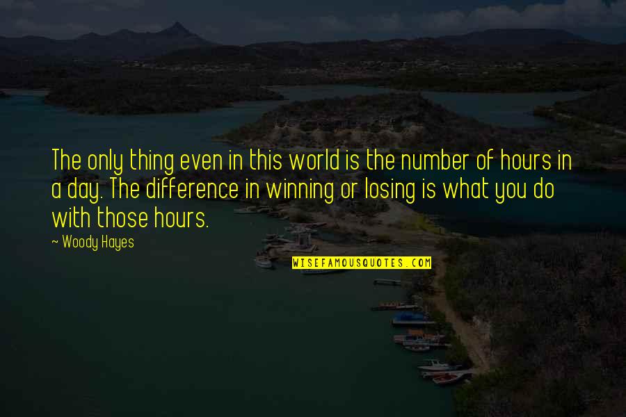 Basketball Losing Quotes By Woody Hayes: The only thing even in this world is