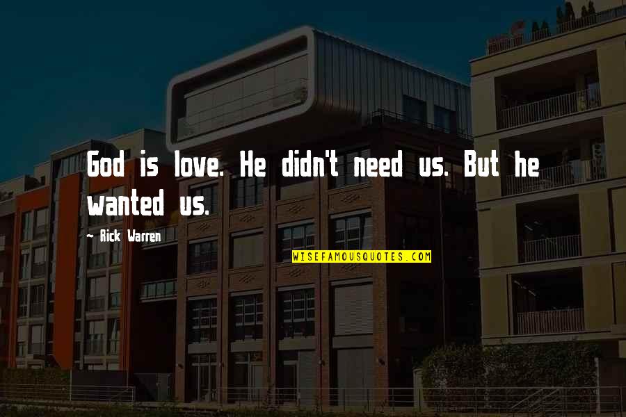 Basler Kantonalbank Quotes By Rick Warren: God is love. He didn't need us. But Basler Kantonalbank Quotes By Rick Warren: God is love. He didn't need us. But