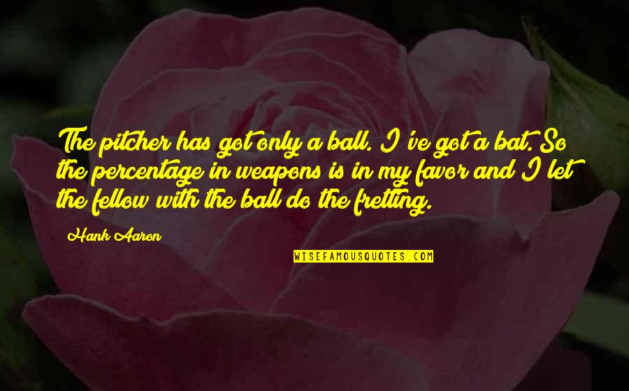 Bat And Ball Quotes By Hank Aaron: The pitcher has got only a ball. I've Bat And Ball Quotes By Hank Aaron: The pitcher has got only a ball. I've