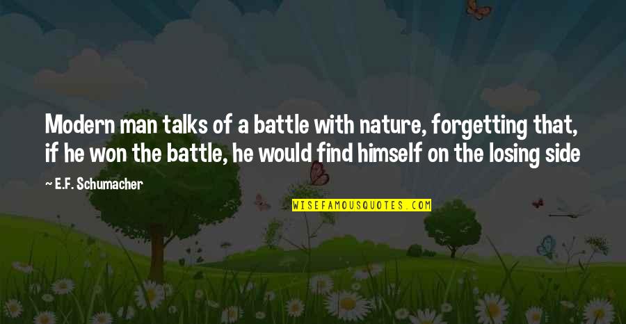Battle Won Quotes By E.F. Schumacher: Modern man talks of a battle with nature,