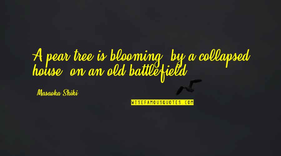 Battlefield Quotes By Masaoka Shiki: A pear tree is blooming, by a collapsed