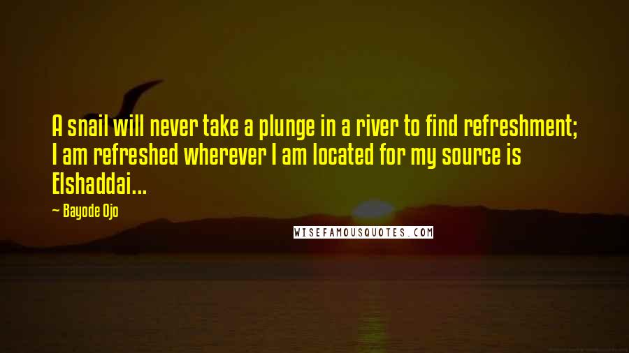 Bayode Ojo quotes: A snail will never take a plunge in a river to find refreshment; I am refreshed wherever I am located for my source is Elshaddai...