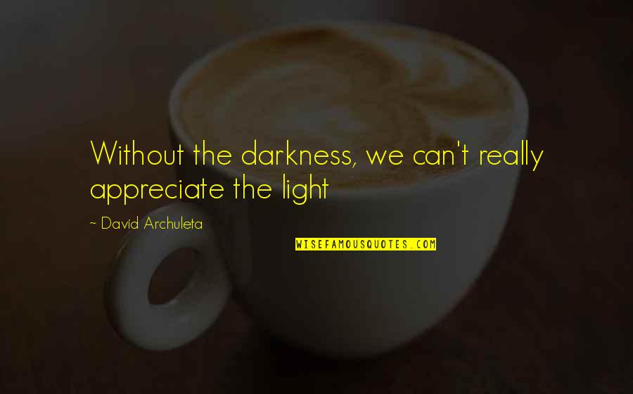 Bcharre Quotes By David Archuleta: Without the darkness, we can't really appreciate the