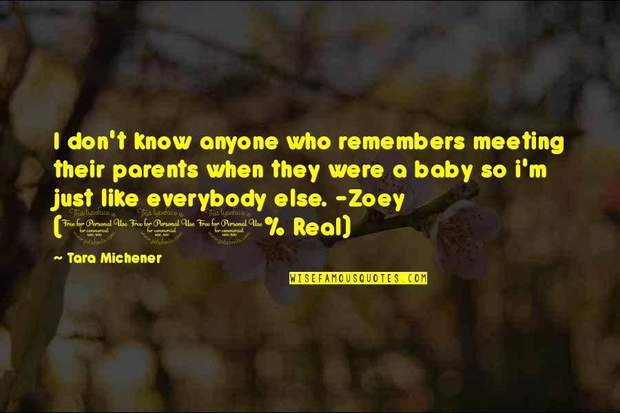 Be 100 Real Quotes By Tara Michener: I don't know anyone who remembers meeting their