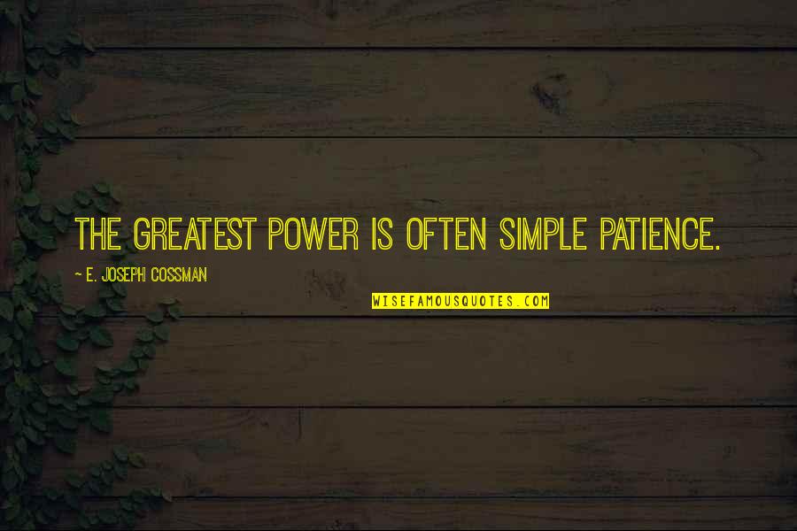 Be A Bush If You Cant Be A Tree Quote Quotes By E. Joseph Cossman: The greatest power is often simple patience. Be A Bush If You Cant Be A Tree Quote Quotes By E. Joseph Cossman: The greatest power is often simple patience.