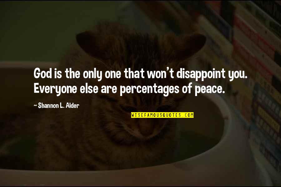 Be At Peace With God Quotes By Shannon L. Alder: God is the only one that won't disappoint