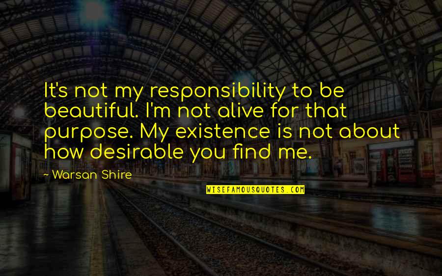 Be Beautiful Be You Quotes By Warsan Shire: It's not my responsibility to be beautiful. I'm