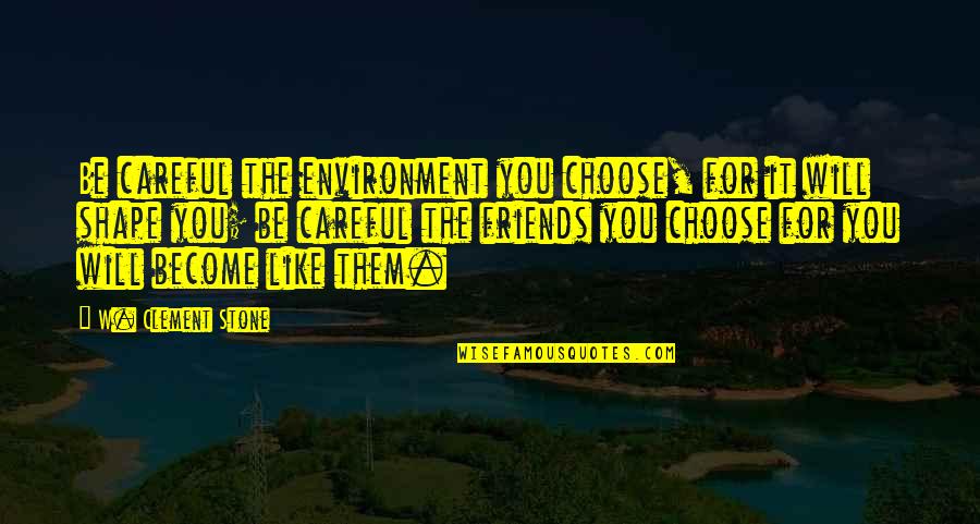 Be Careful Of Friends Quotes By W. Clement Stone: Be careful the environment you choose, for it