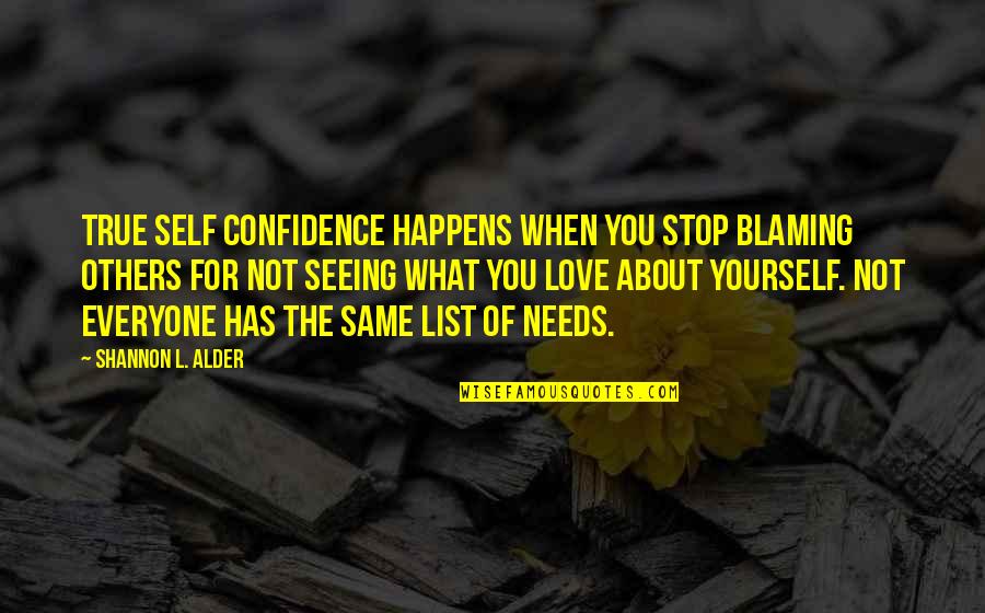 Be Confident With Yourself Quotes By Shannon L. Alder: True self confidence happens when you stop blaming