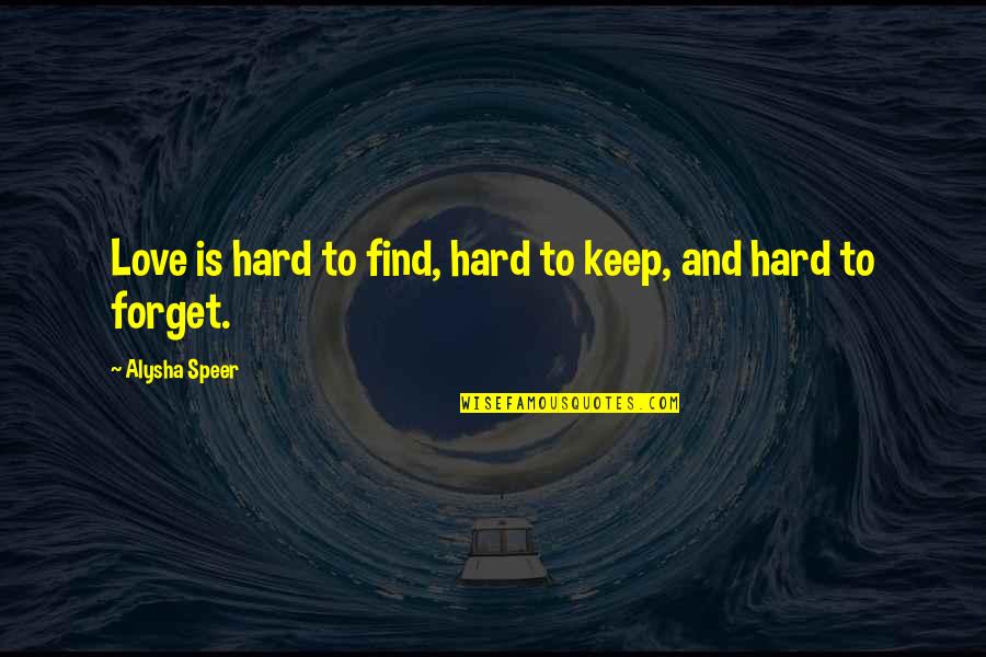 Be Hard To Forget Quotes By Alysha Speer: Love is hard to find, hard to keep,