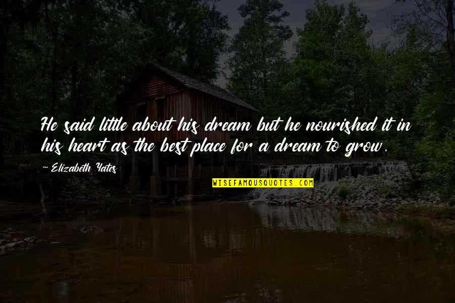 Be Nourished Quotes By Elizabeth Yates: He said little about his dream but he Be Nourished Quotes By Elizabeth Yates: He said little about his dream but he