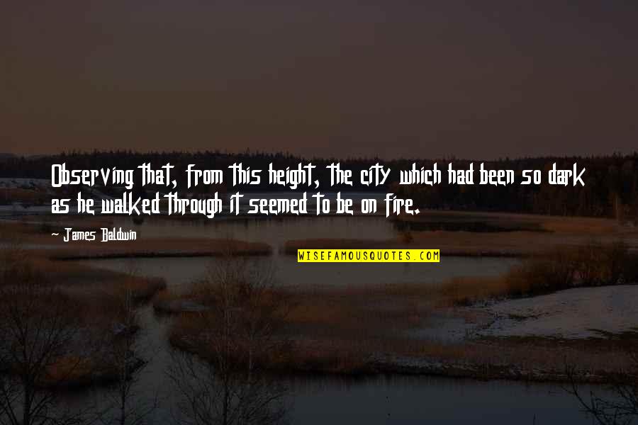 Be On Fire Quotes By James Baldwin: Observing that, from this height, the city which