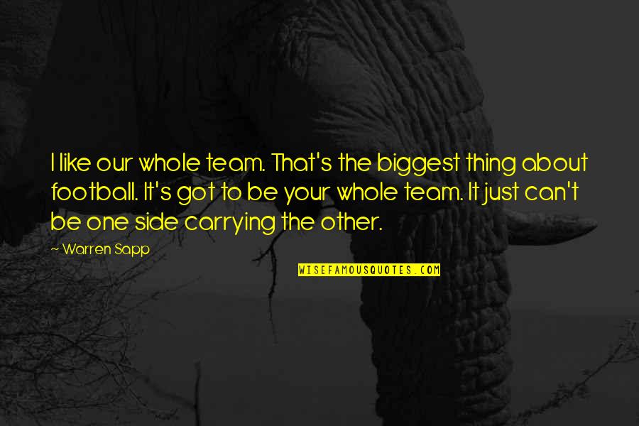 Be One Team Quotes By Warren Sapp: I like our whole team. That's the biggest Be One Team Quotes By Warren Sapp: I like our whole team. That's the biggest