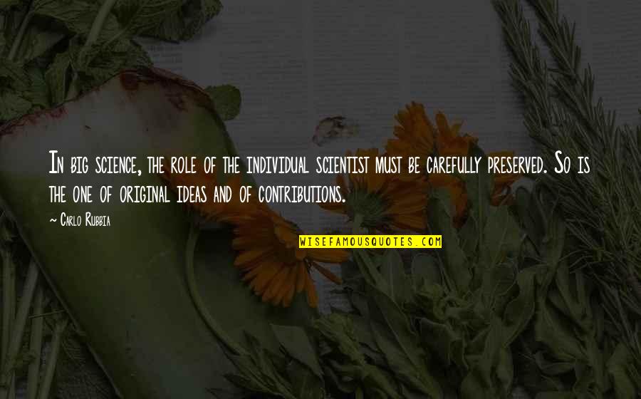 Be Original Quotes By Carlo Rubbia: In big science, the role of the individual