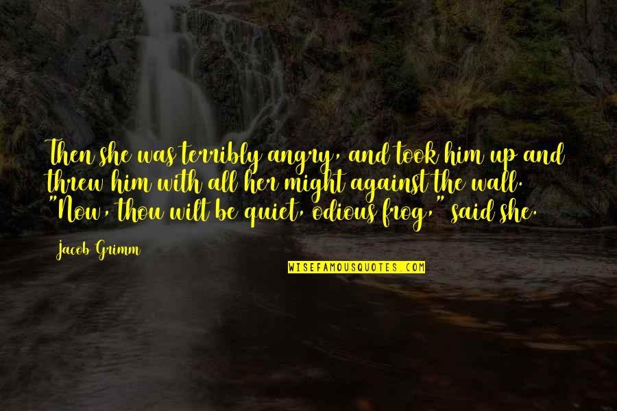 Be Quiet Quotes By Jacob Grimm: Then she was terribly angry, and took him Be Quiet Quotes By Jacob Grimm: Then she was terribly angry, and took him