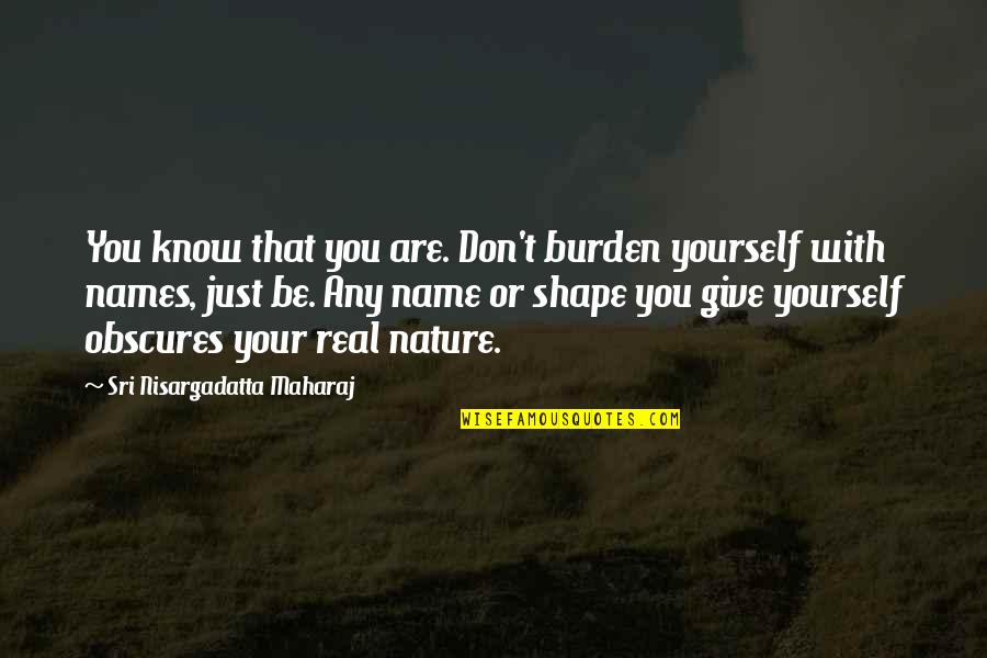 Be Real You Quotes By Sri Nisargadatta Maharaj: You know that you are. Don't burden yourself