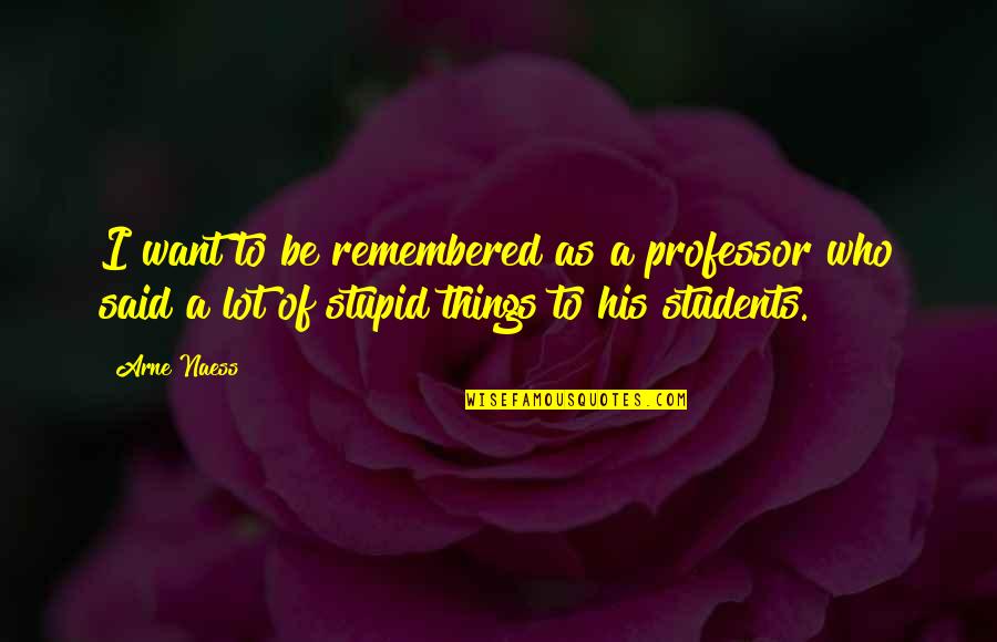 Be Remembered Quotes By Arne Naess: I want to be remembered as a professor