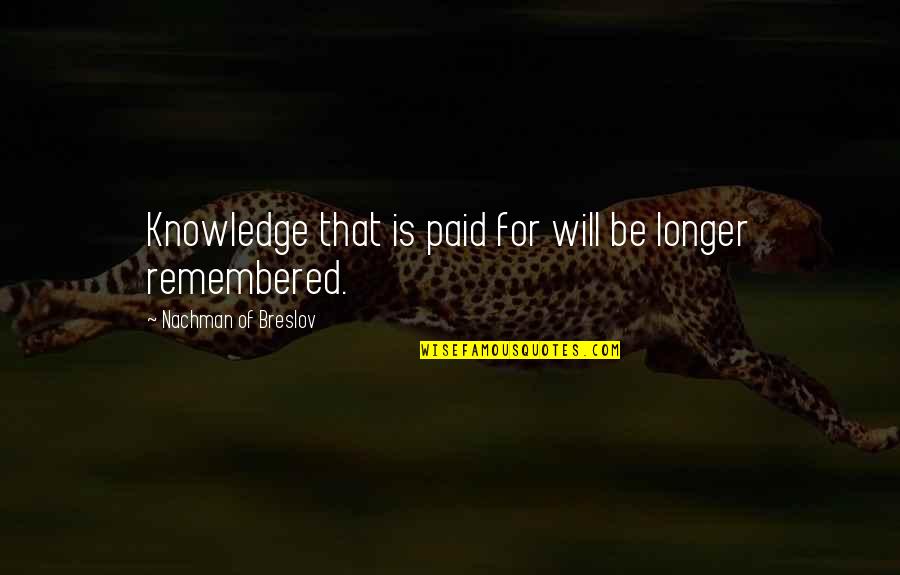 Be Remembered Quotes By Nachman Of Breslov: Knowledge that is paid for will be longer